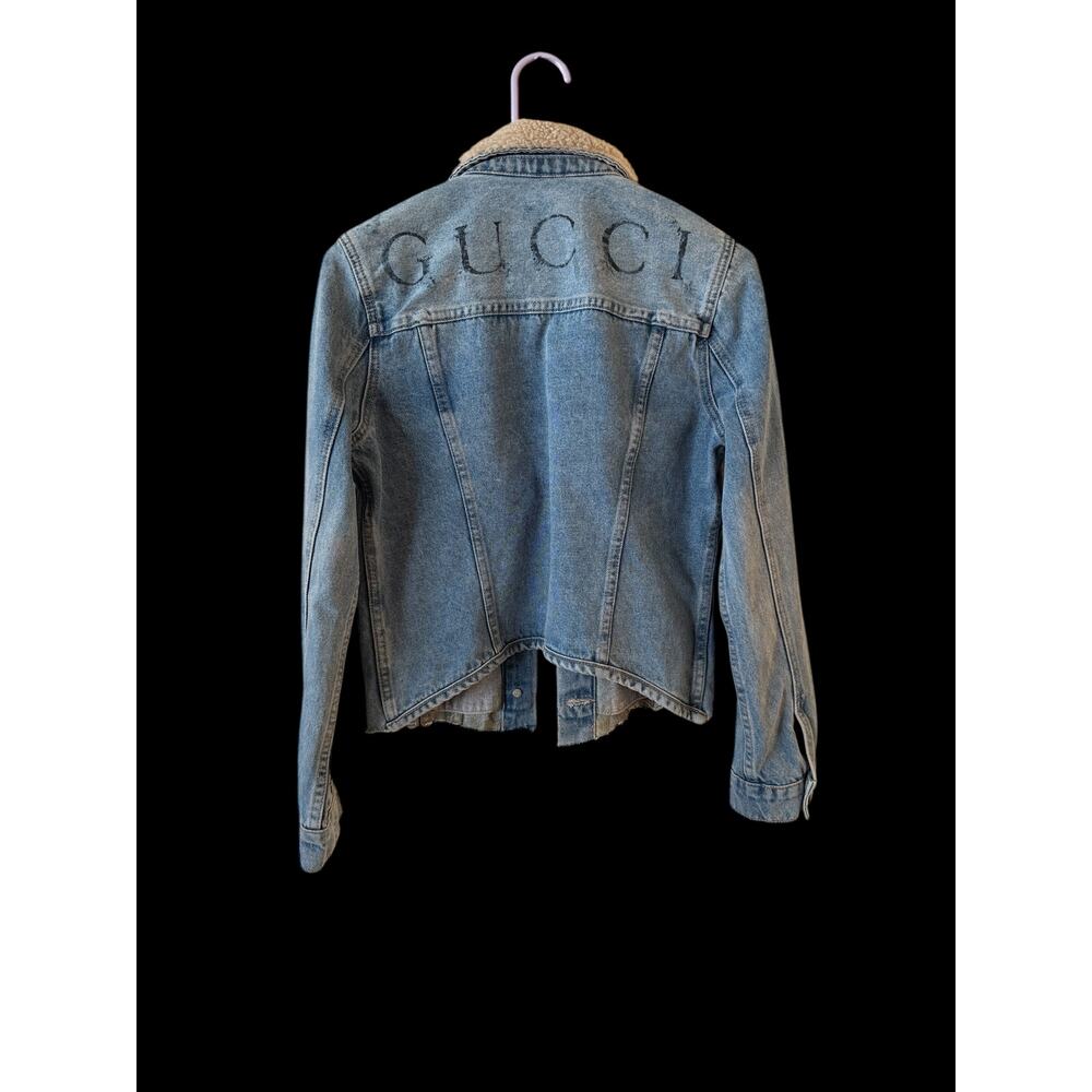 Denim Jean Jacket Upcycled Patch Work Painted Womens Custom Jacket Sz: M A7 - Picture 6 of 7